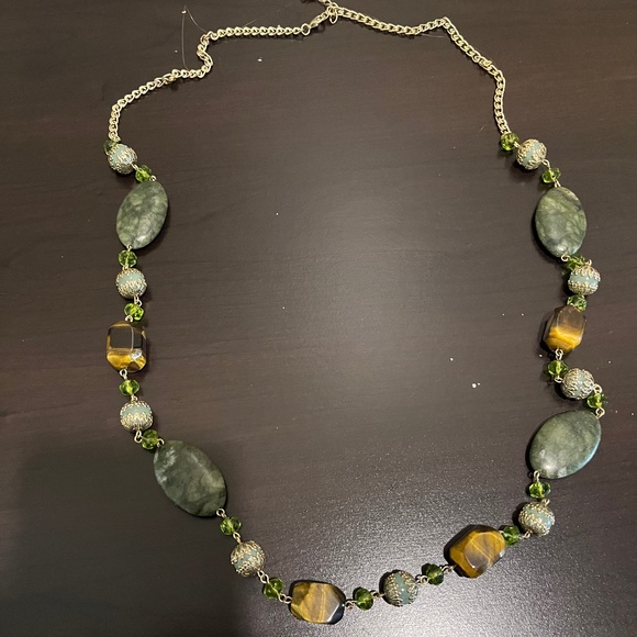 New green & amber beaded adjustable necklace - Picture 1 of 4